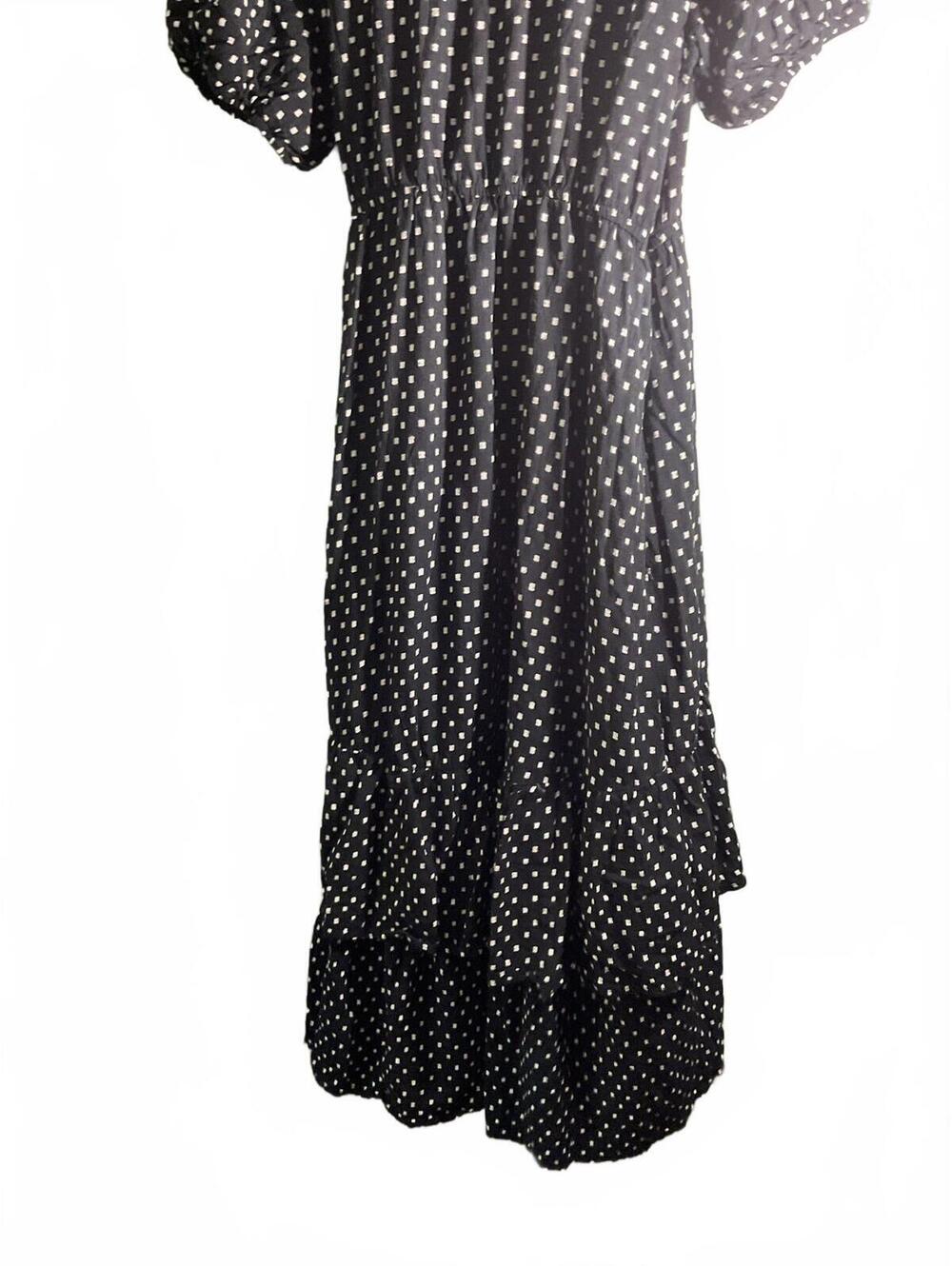 Knox Rose Black & White Dot Print Wrap Dress Size L Puff Sleeve Tiered Midi - Picture 11 of 11